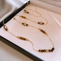 Vintage style gold necklace featuring tiger eye stones and pearls in a velvet box - Gold Chain Tiger Eye Stone Pearl Necklace