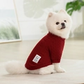 Burgundy knitted dog polo shirt with classic cable knit texture and Happy Bear tag - Red Wool Sweatshirt