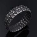 Vintage dragon scale pattern ring in oxidized stainless steel for men with textured finish - US 7 / Vintage Oxidized Silver (15208)