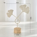 Nordic white ginkgo leaf metal ornament with wooden base measuring 18cm height - Double Ginkgo Leaves / White