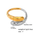 Two-tone gold and silver stainless steel ring with hammered wave texture for women - US 7 / A573-Gold-Hammered