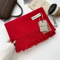 Solid red cashmere feel scarf with fringe detailing and woven warm texture - 200x68cm / Red