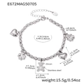 Silver stainless steel beaded bracelet with bear, heart and clover charms and zircon - Steel Color Clover Bear Pendant Bracelet / 16.5+6cm / Steel