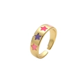 Minimalist gold open ring with colorful enamel star patterns in purple and pink tones - Colorful Star Enamel