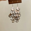 Boucles d'oreilles argentées multicouches en forme de coquille style bohème - Texture de Coquille Multicouche Argentée