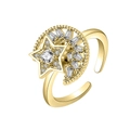 Bague ouverte rotative étoile et lune dorée avec des pierres de zircone brillantes - Ouvert Réglable / Or