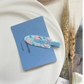 Cute light blue duckbill hair clip featuring a pink peach acrylic charm and matte finish - Spring Peach