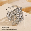 Silver hollow leaf stainless steel ring with 2cm wide band and adjustable size - Hollow Leaf / Silver