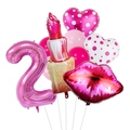 Gros plan de ballons rouge à lèvres et lèvres avec numéro 2 rose pour décoration - Rouge à lèvres Numéro 2