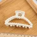 Elegant large white pearl hair claw clip with semi-circular faux pearls and metal spring - Semicircle Hollow