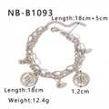Macro detail of Virgo zodiac charm on a silver-tone double-layered stainless steel chain - Virgo Style (NB-B1093-CN)