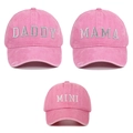 Pink washed cotton baseball cap set with Daddy Mama and Mini embroidery - 3pcs Pink (DADDY+MAMA+MINI)