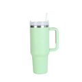 Light green 40oz stainless steel insulated tumbler with handle and clear straw - 40oz / Light Green