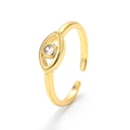 Anillo ajustable de ojo turco dorado con una piedra de circón redonda brillante - Abierto Ajustable / Dorado