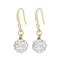 Elegantes pendientes dorados con colgantes esféricos blancos y cristales resplandecientes - Estilo Bola de Diamantes de Imitación Pavé Dorado (KE103896-Z)