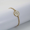 18K gold plated stainless steel bracelet with white shell pendant and letter U charm - Letter U / Gold/White Shell