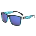 Outdoor sports sunglasses with blue palm leaf patterned temples and rectangle black frames - Black Blue Palm Leaf Frame Blue Reflective Lens