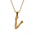 Gold stainless steel bamboo texture initial necklace with letter V pendant for women - Letter V