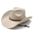 Off-white faux suede western cowboy hat with leather band and adjustable wind rope - M (56-58cm) / Beige