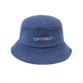 Dark blue corduroy bucket hat featuring pink COCONUT embroidery for casual wear - One Size / Blue