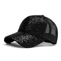 Cappellino da donna nero con paillettes lucide e retro in rete traspirante - Nero