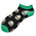 Chaussettes courtes en coton noir avec bord vert et motif hamburger pour le quotidien - 36-44 / Burger Mix sur Fond Noir