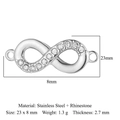 Zilveren infinity connector van roestvrij staal met witte steentjes, 23x8 mm - Oneindigheid Stijl met Rijnsteentjes (VC741) / Zilver