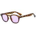 Retro round tortoise sunglasses with purple lenses and silver rivet detail on frame - Demi Purple