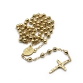 Collana rosario dorata in acciaio inox con grani da 6mm e pendente croce San Benedetto - 6mm / Oro