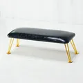Manicure footstool with black faux leather cushion and gold metal tripod legs - Classic Black (Round Pad Gold Wire Legs)