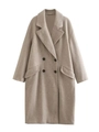 Detailweergave van de klassieke revers en double-breasted knopen op een wollen jas - XS / Khaki