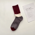 Winter cashmere socks in retro burgundy and beige contrast stripe pattern - One Size / Wine Red Ribbed