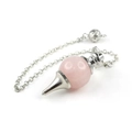 Rose quartz crystal pendulum pendant with silver cone and chain on white background - Pendant + Chain Set / Rose Quartz