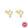 Elegant gold plated S925 sterling silver stud earrings with zircon stars and pearls - Geometric Star Style