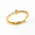 Adjustable gold-plated letter S ring featuring clear zircon stones and a polished finish - Gold-S