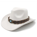 Detail of white suede jazz hat featuring a woven band with turquoise stone embellishment - M (56-59cm) / Milk White (Suede Finish)
