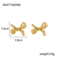 Detailed view of golden bow earrings with size measurements of 1.5cm by 1.9cm and weight - HE47734DW0 Gold Simple Bow