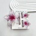 Three-piece plumeria flower hair claw set with transparent resin and rose pink floral patterns - Snowflake-patterned Frangipani Purple-red Set (including Card)