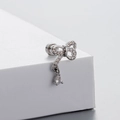 Silver bow stud earrings in titanium steel with zircon stones and water drop pendant - Bowknot Teardrop Zirconia Style (A24-5#)
