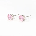 Pink round zircon stud earrings with six-prong stainless steel setting for women - Pink