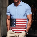 Men's light blue slim fit polo shirt with American flag print on the lower half - S / Sky Blue