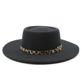Classic black wool felt wide brim fedora hat with leopard print band and gold buckle - Black