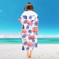 Microfiber hooded beach poncho featuring pink flamingo and tropical palm leaf prints - Pullover Style - Flamingo Purple Leaf