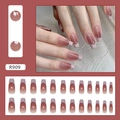 Sweet pink gradient French ballet style press-on nails set in long trapezoid shape R909 - R909 Taro French