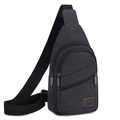 Black canvas chest bag for men with multiple zipper pockets and adjustable shoulder strap - Black