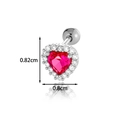 Titanium steel heart earring with red gemstone, zircon halo and screw back, 0.8cm size - 1# Silver Heart Red Zircon Style