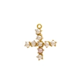 Golden cross pendant with white pearls and a pink pearl accent in the center - Pearl Letter X - Blue