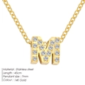 Personalized 14K gold plated stainless steel letter M necklace with clear zircons - M / Gold