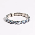 Detail of blue and white enamel inlay on modular stainless steel stretch bracelet - Blue & White Enamel Painted (Style 6)