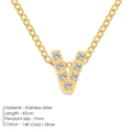 14K gold plated stainless steel necklace featuring a V pendant set with white zircons - Letter V / Gold